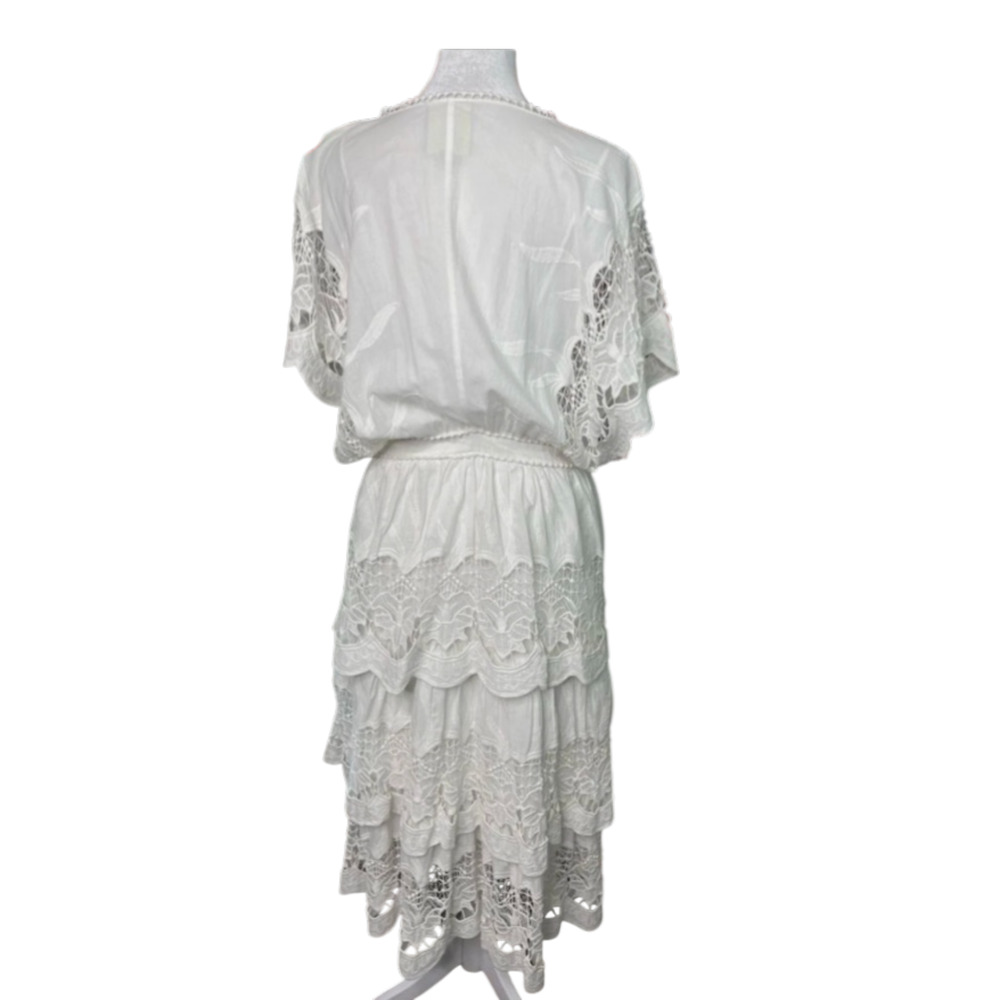 New! FARM Rio White Richelier Midi Dress Sz M Lace Embroidered Tiered Sz XS #58 - Picture 10 of 10